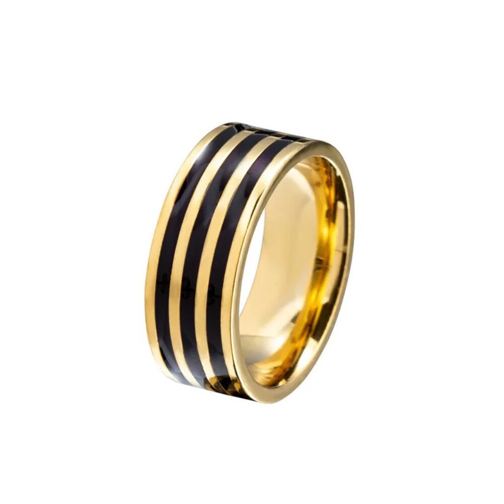 3/$35 Hip-Hop Punk Gold Plated 8mm Wide Band Ring Stainless Steel Men's Jewelry